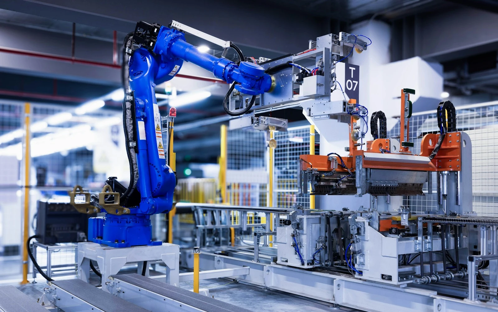 Industrial robotic arm on an automated production line
